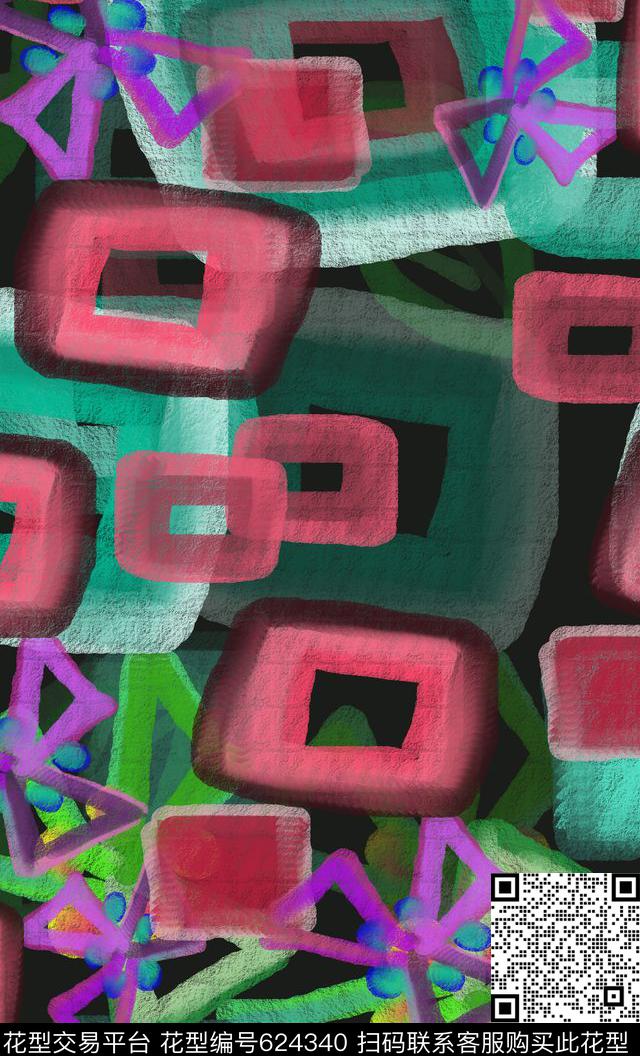 方格方块手绘涂鸦图案数码印花华亿平台下载（图片编号: 624340） - 瓦栏（Walan）