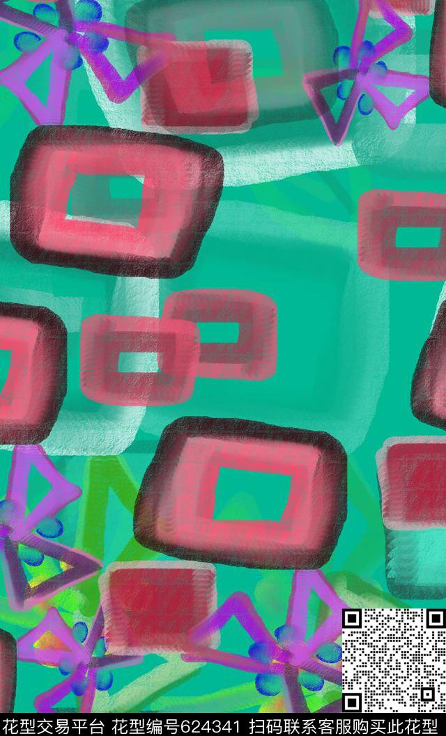 方格方块手绘涂鸦图案数码印花华亿平台下载（图片编号: 624341） - 瓦栏（Walan）