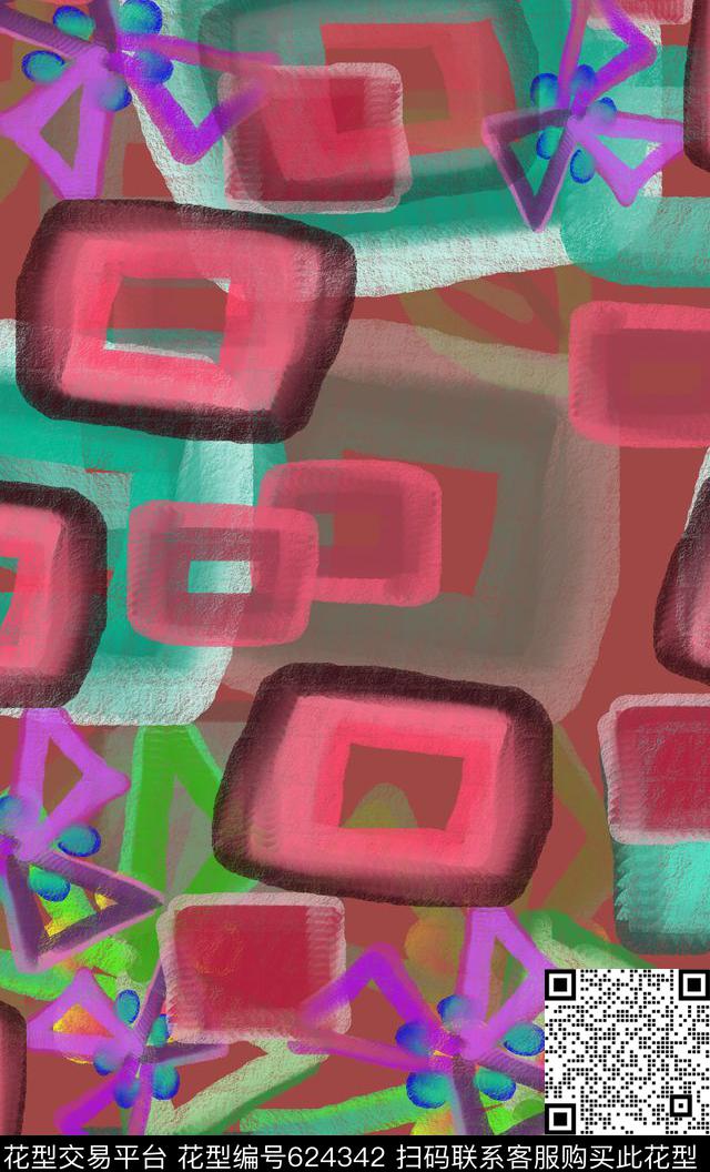 方格方块手绘涂鸦图案数码印花华亿平台下载（图片编号: 624342） - 瓦栏（Walan）