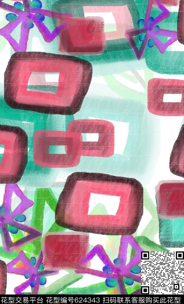 方格方块手绘涂鸦图案数码印花华亿平台下载（图片编号: 624343） - 瓦栏（Walan）