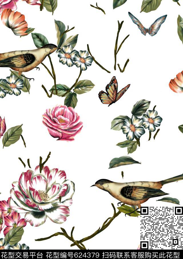 微风春天手绘花清雅数码印花华亿平台下载（图片编号: 624379） - 瓦栏（Walan）