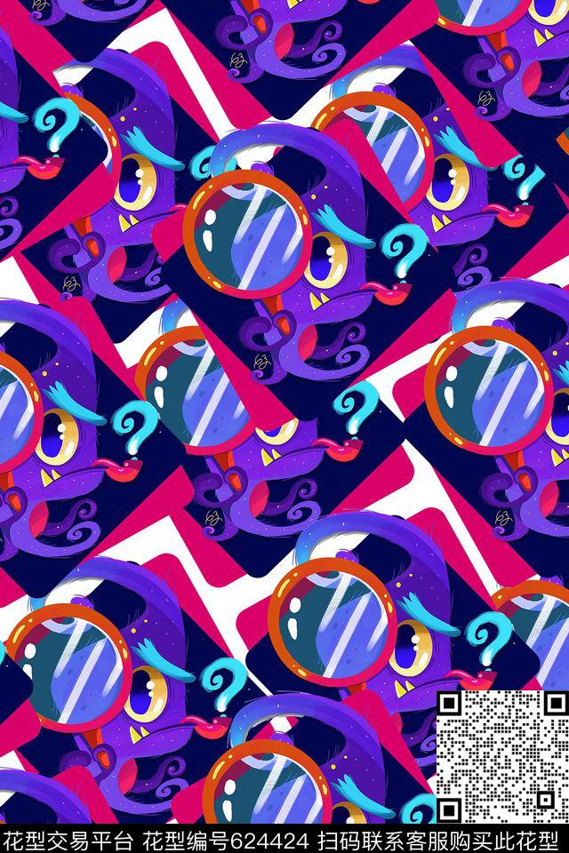 卡通放大镜、妖怪、传统印花华亿平台下载（图片编号: 624424） - 瓦栏（Walan）