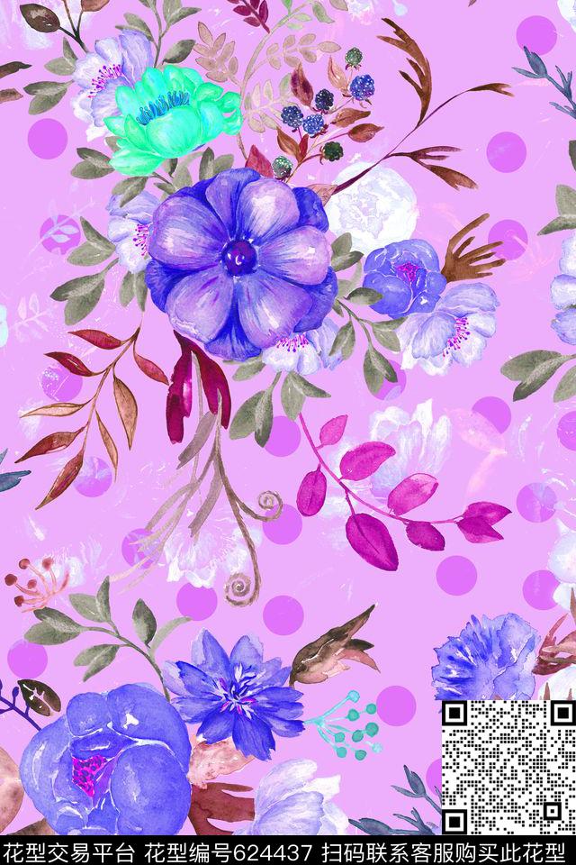 女装花卉波点数码印花华亿平台下载（图片编号: 624437） - 瓦栏（Walan）
