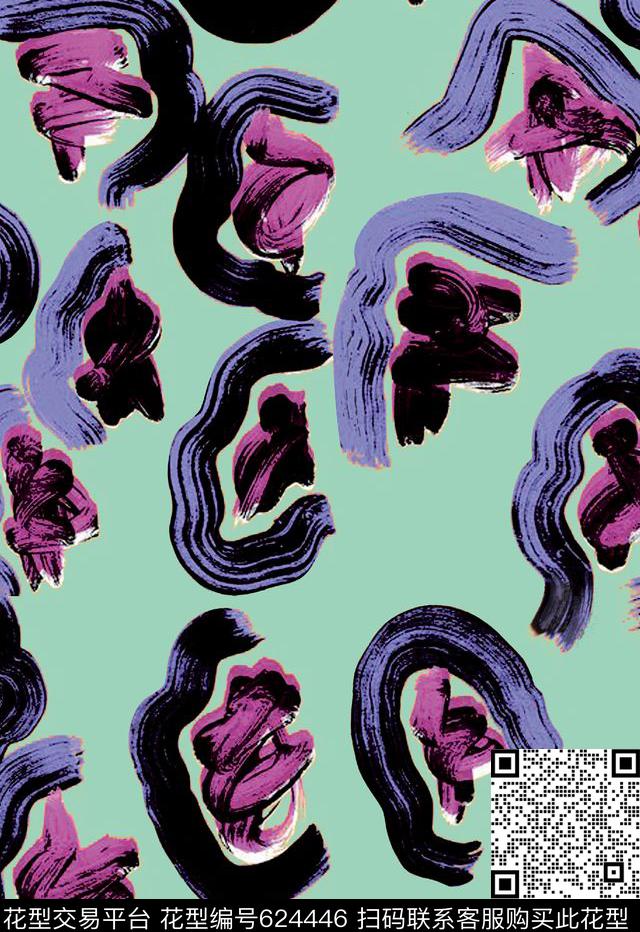 水墨笔触抽象传统印花华亿平台下载（图片编号: 624446） - 瓦栏（Walan）