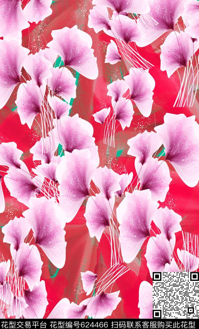 水彩笔触花朵植物花卉数码印花华亿平台下载（图片编号: 624466） - 瓦栏（Walan）