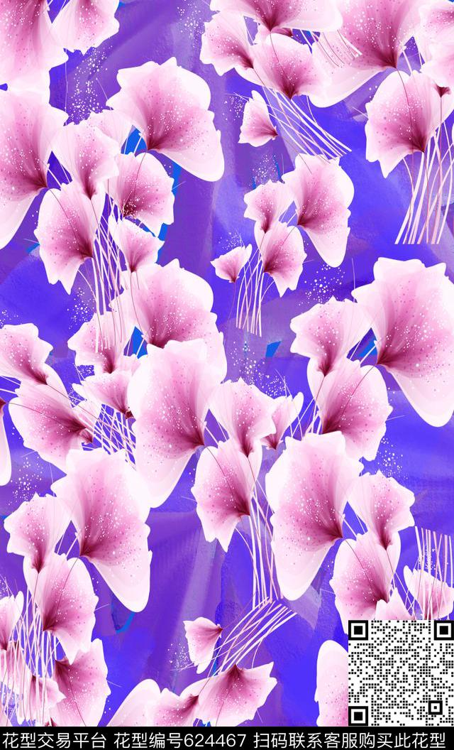 水彩笔触花朵植物花卉数码印花华亿平台下载（图片编号: 624467） - 瓦栏（Walan）