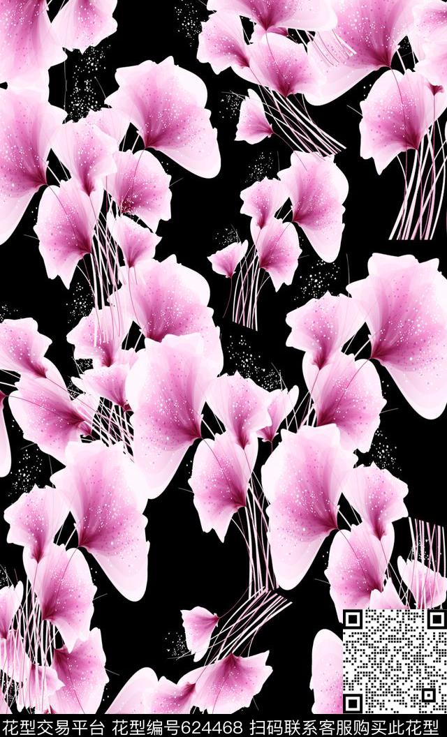 水彩笔触花朵植物花卉数码印花华亿平台下载（图片编号: 624468） - 瓦栏（Walan）