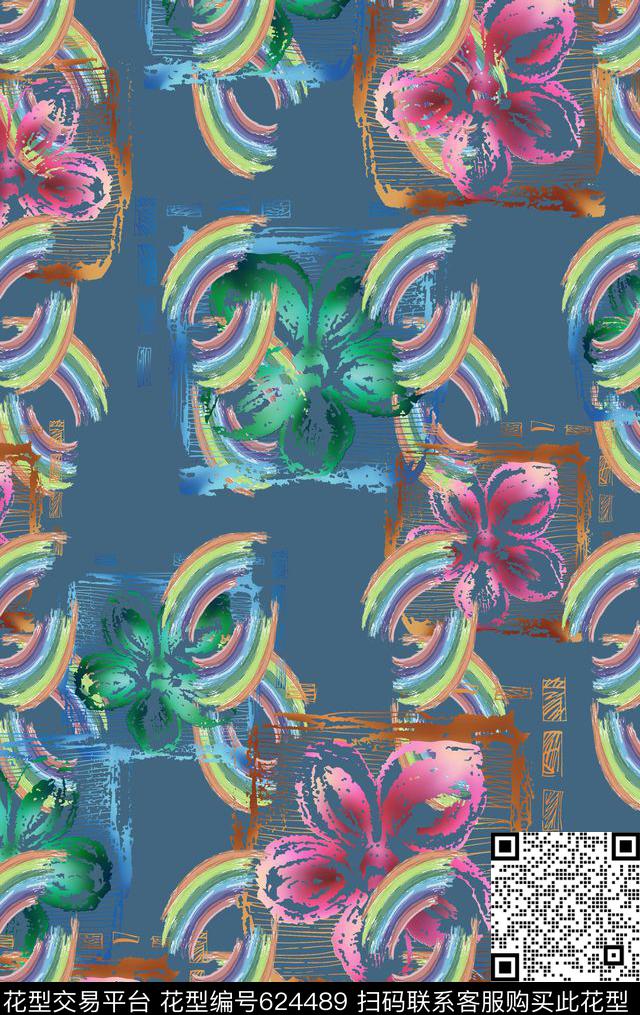 抽象几何手绘涂鸦图案数码印花华亿平台下载（图片编号: 624489） - 瓦栏（Walan）