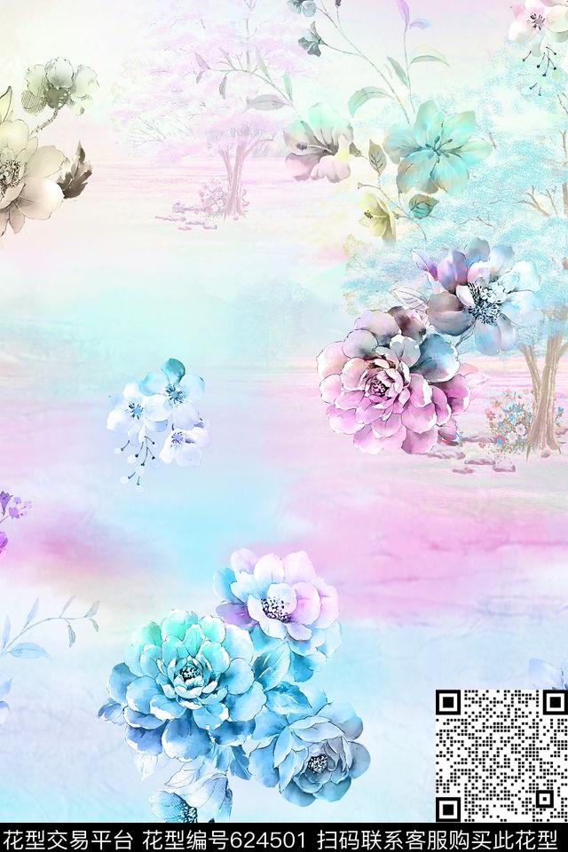 牡丹大花花朵数码印花华亿平台下载（图片编号: 624501） - 瓦栏（Walan）