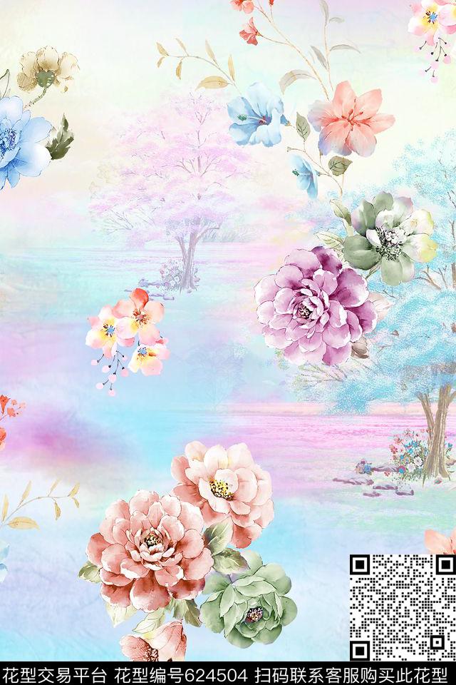 牡丹大花花朵数码印花华亿平台下载（图片编号: 624504） - 瓦栏（Walan）