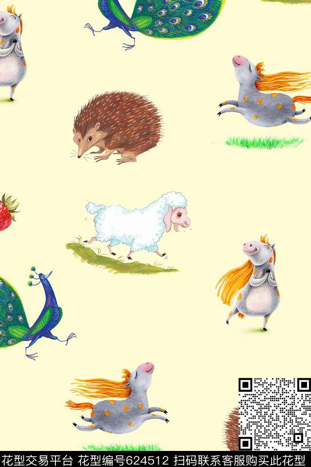 卡通动物手绘数码印花华亿平台下载（图片编号: 624512） - 瓦栏（Walan）