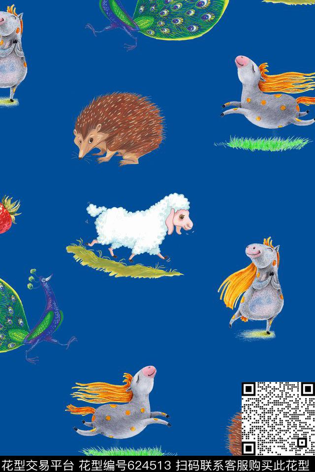 卡通动物手绘数码印花华亿平台下载（图片编号: 624513） - 瓦栏（Walan）