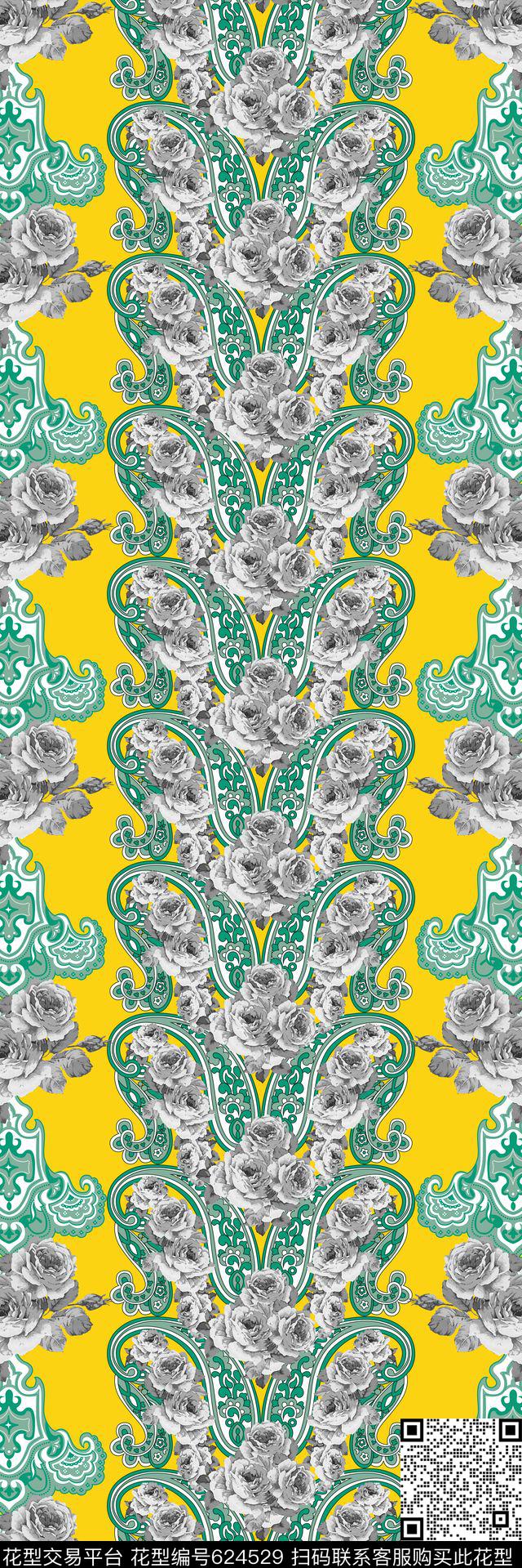 腰果加花丝巾长巾。俄罗斯风格民族传统印花华亿平台下载（图片编号: 624529） - 瓦栏（Walan）