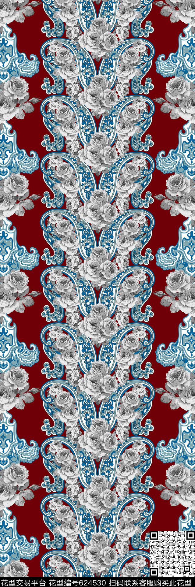 腰果加花丝巾长巾。俄罗斯风格民族传统印花华亿平台下载（图片编号: 624530） - 瓦栏（Walan）