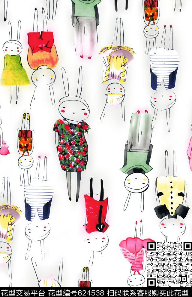 卡通兔子卡通动物数码印花华亿平台下载（图片编号: 624538） - 瓦栏（Walan）