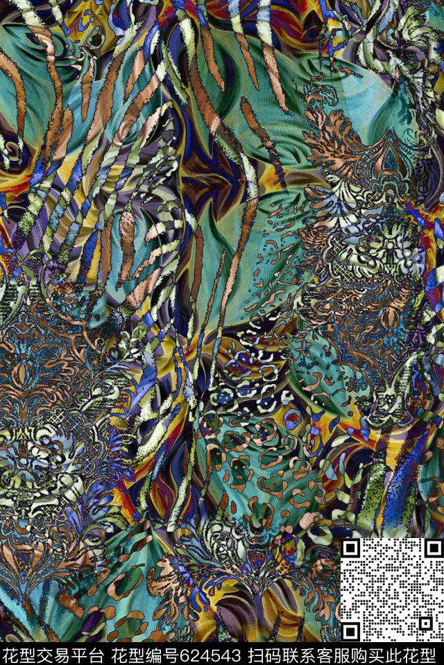 几何抽象花卉植物数码印花华亿平台下载（图片编号: 624543） - 瓦栏（Walan）