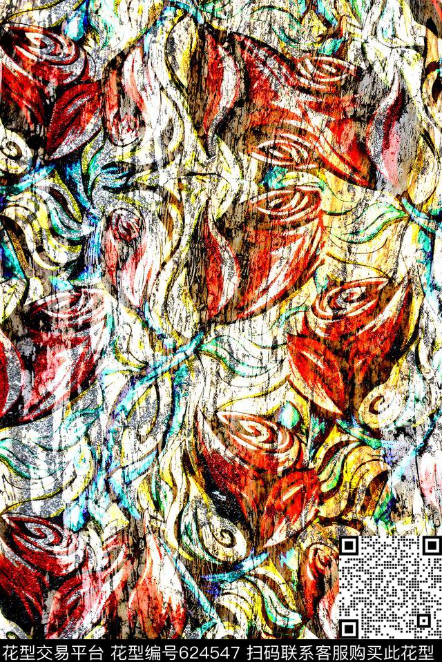 抽象花卉水彩肌理花卉数码印花华亿平台下载（图片编号: 624547） - 瓦栏（Walan）