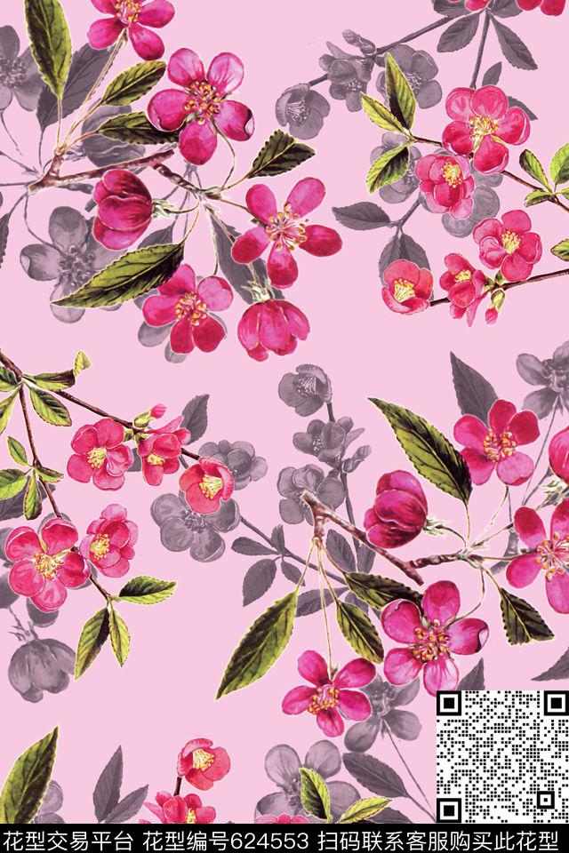 花卉桃花女装数码印花华亿平台下载（图片编号: 624553） - 瓦栏（Walan）