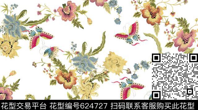 蝴蝶花卉数码印花华亿平台下载（图片编号: 624727） - 瓦栏（Walan）