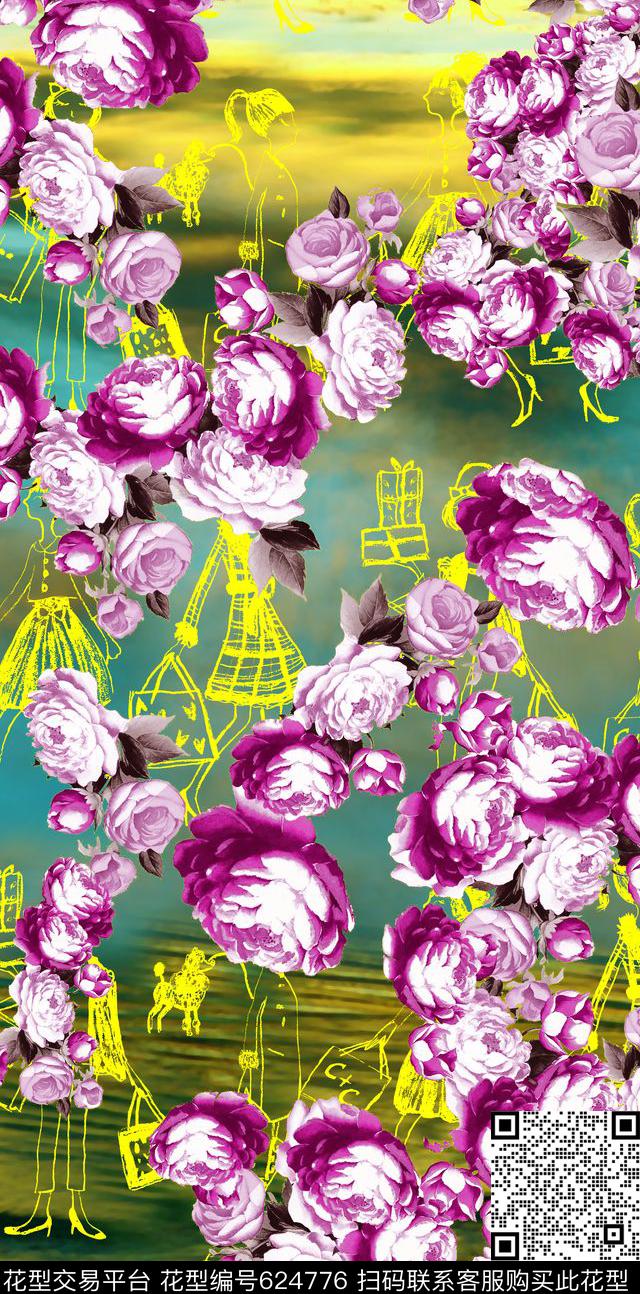 花朵花卉数码印花华亿平台下载（图片编号: 624776） - 瓦栏（Walan）