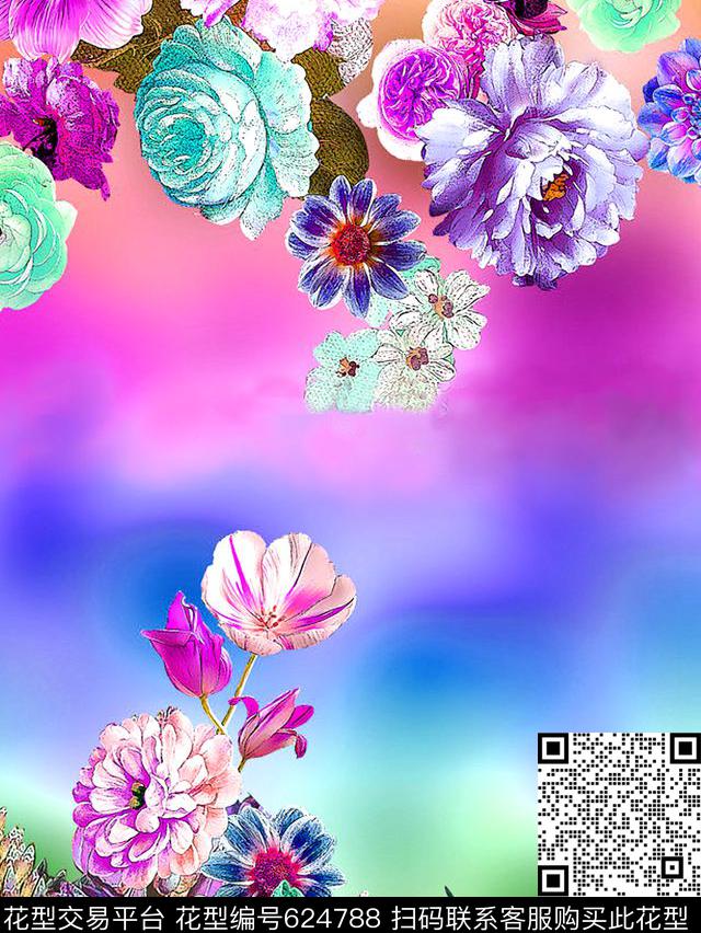 欧美花朵被单数码印花华亿平台下载（图片编号: 624788） - 瓦栏（Walan）