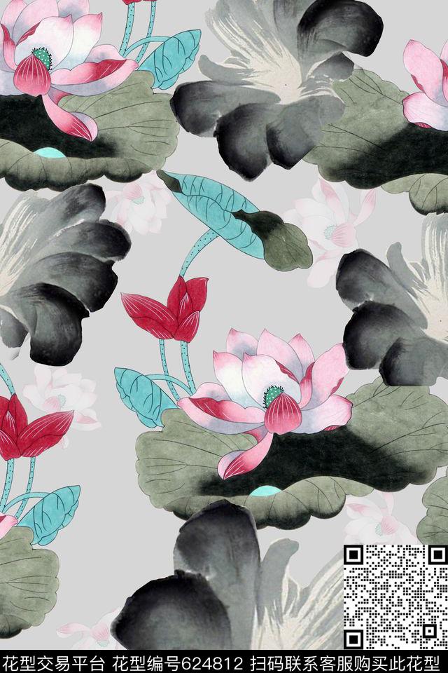 女装花卉荷花数码印花华亿平台下载（图片编号: 624812） - 瓦栏（Walan）
