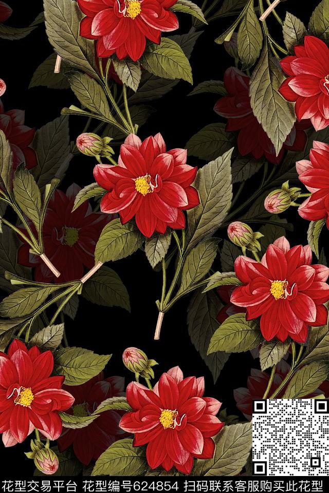 时尚手绘女装花卉植物印花时尚潮流大牌女装裙子数码印花时尚设计丝巾高档印花数码印花华亿平台下载（图片编号: 624854） - 瓦栏（Walan）