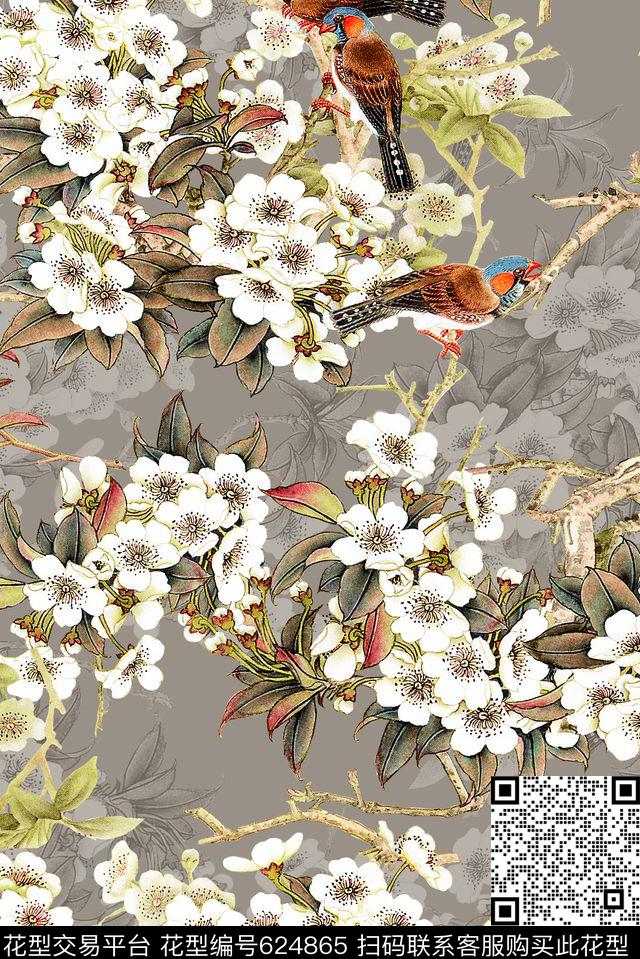 花卉鸟花朵数码印花华亿平台下载（图片编号: 624865） - 瓦栏（Walan）