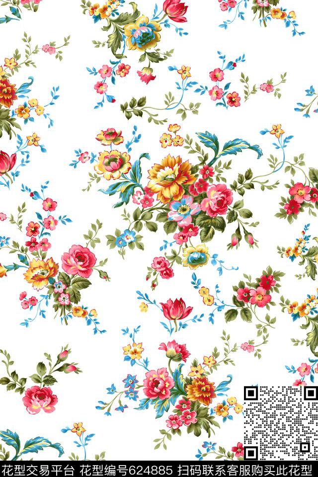 玫瑰分色小碎花传统印花华亿平台下载（图片编号: 624885） - 瓦栏（Walan）