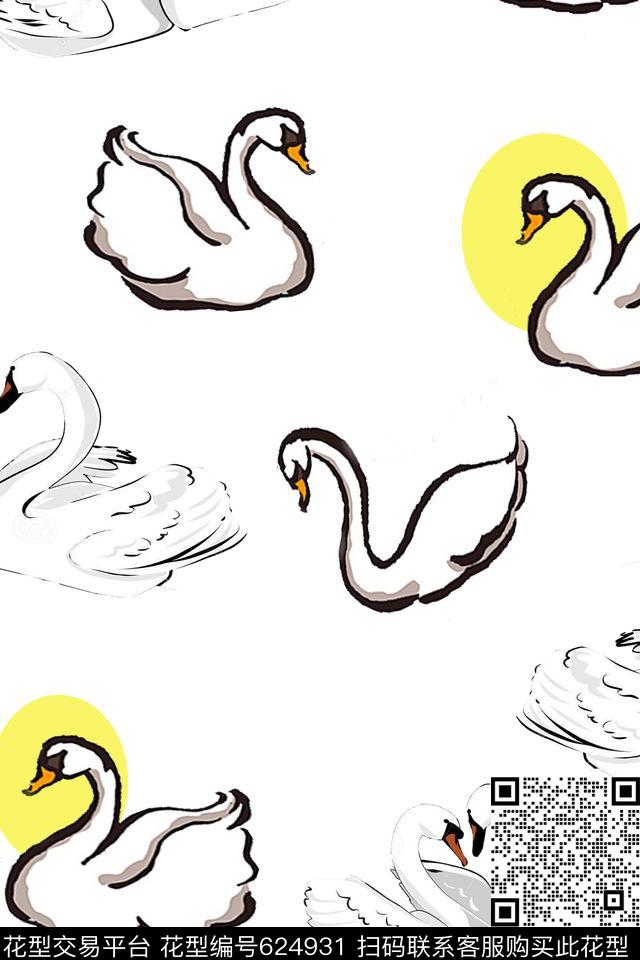 翅膀动物天鹅传统印花华亿平台下载（图片编号: 624931） - 瓦栏（Walan）