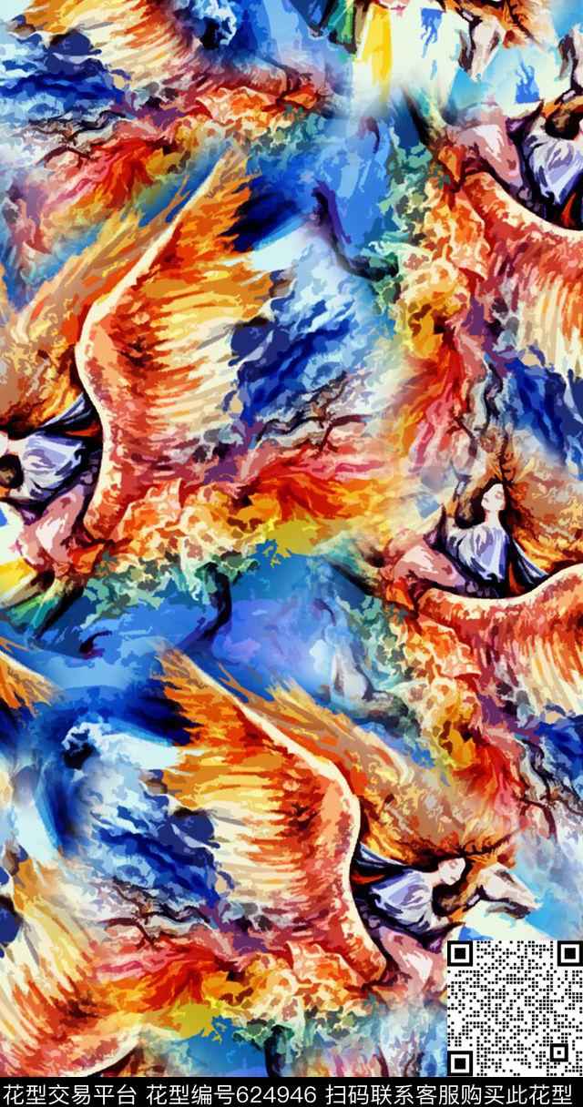 抽象画派蝴蝶荟萃动物抽象数码印花华亿平台下载（图片编号: 624946） - 瓦栏（Walan）