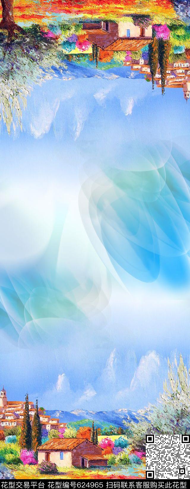 建筑油画花卉围巾数码印花华亿平台下载（图片编号: 624965） - 瓦栏（Walan）