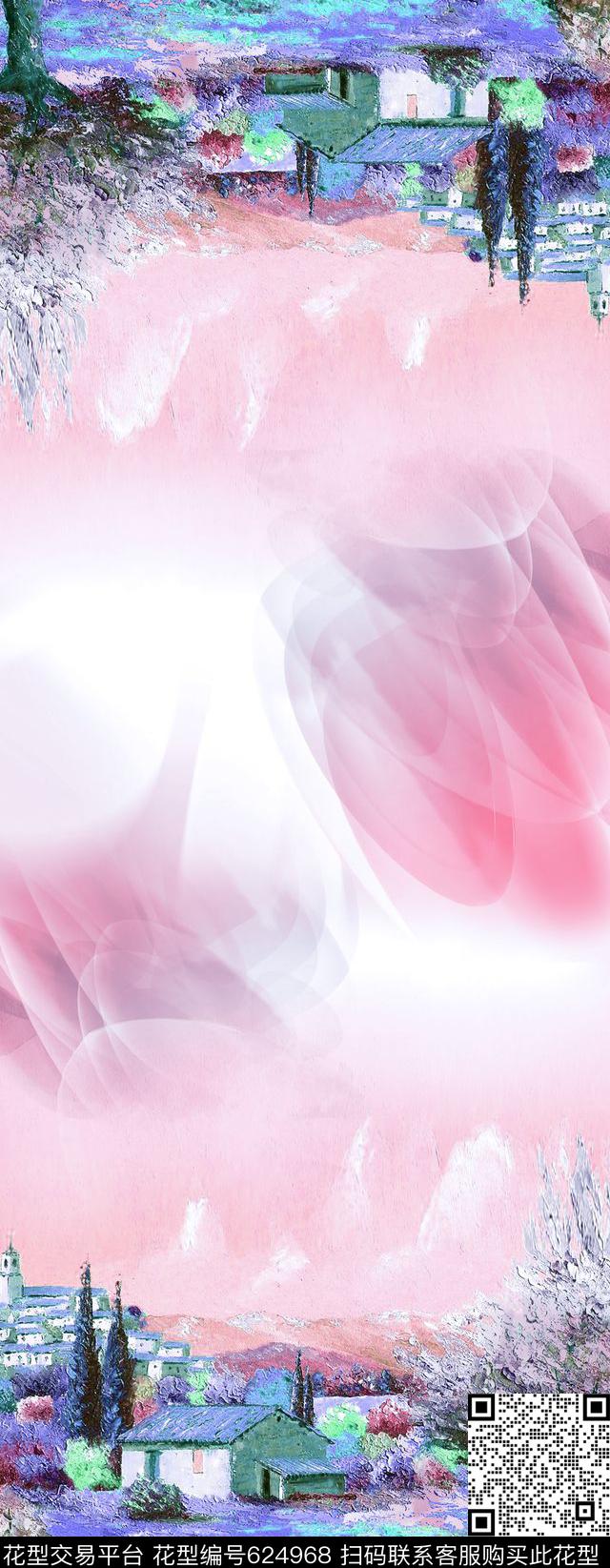 建筑油画花卉围巾数码印花华亿平台下载（图片编号: 624968） - 瓦栏（Walan）