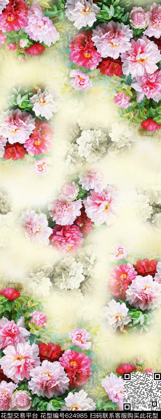 大花花朵花卉数码印花华亿平台下载（图片编号: 624985） - 瓦栏（Walan）