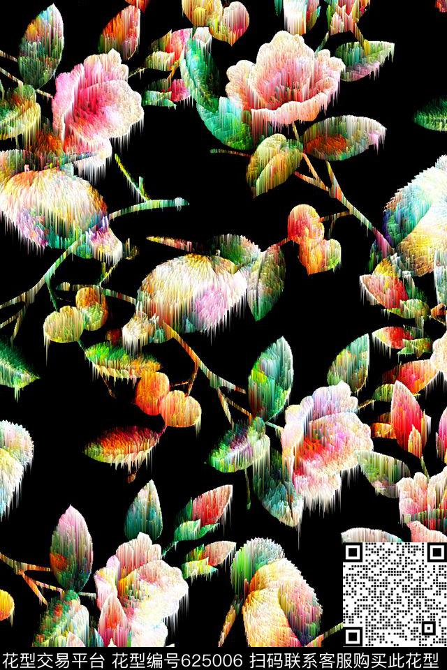 抽象手绘满版花鸟最新高清数码纹理花卉抽象花卉数码印花华亿平台下载（图片编号: 625006） - 瓦栏（Walan）