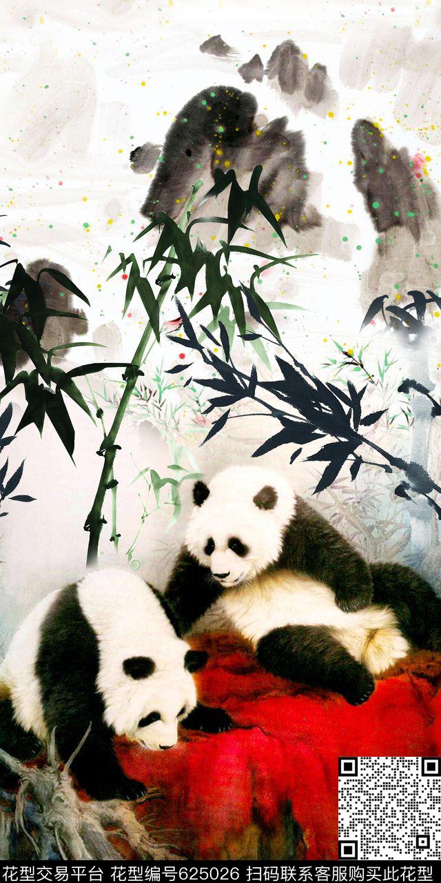 山水画水墨民族风数码印花华亿平台下载（图片编号: 625026） - 瓦栏（Walan）