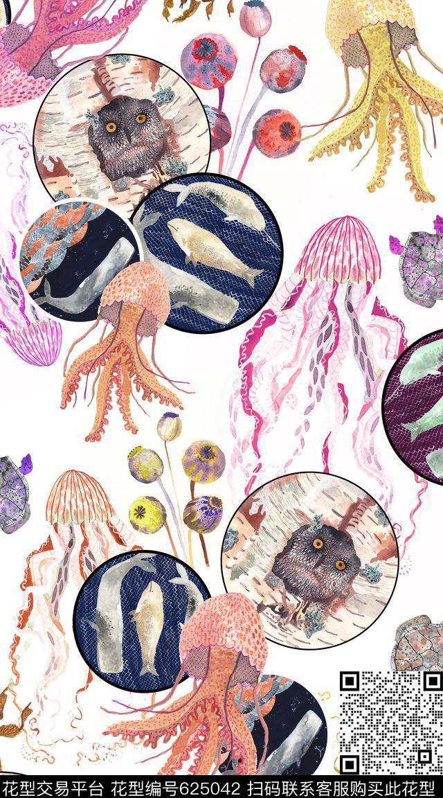 趣味动物树叶数码印花华亿平台下载（图片编号: 625042） - 瓦栏（Walan）