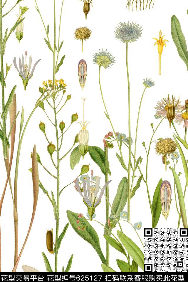 植物清爽底花卉花卉数码印花华亿平台下载（图片编号: 625127） - 瓦栏（Walan）
