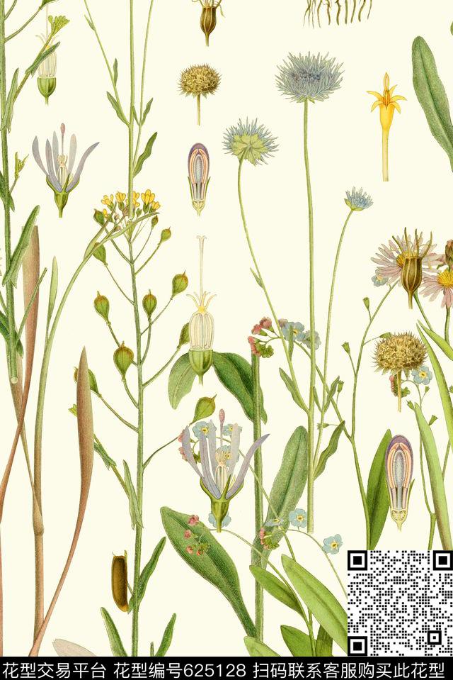 植物清爽底花卉花卉数码印花华亿平台下载（图片编号: 625128） - 瓦栏（Walan）