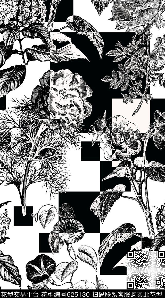 几何单色黑白花传统印花华亿平台下载（图片编号: 625130） - 瓦栏（Walan）