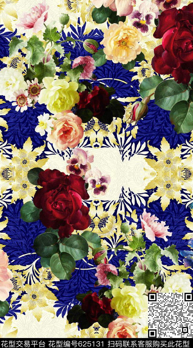 花卉油画欧式宫廷风数码印花华亿平台下载（图片编号: 625131） - 瓦栏（Walan）