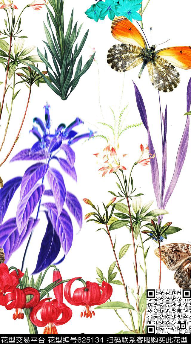花鸟花朵花卉数码印花华亿平台下载（图片编号: 625134） - 瓦栏（Walan）