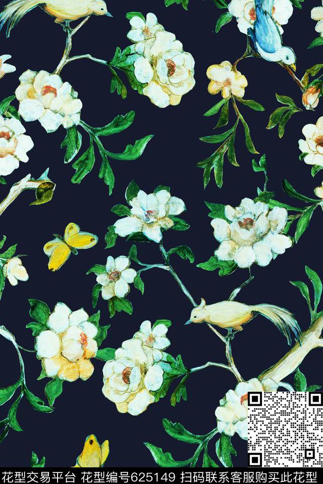 复古花朵花卉数码印花华亿平台下载（图片编号: 625149） - 瓦栏（Walan）