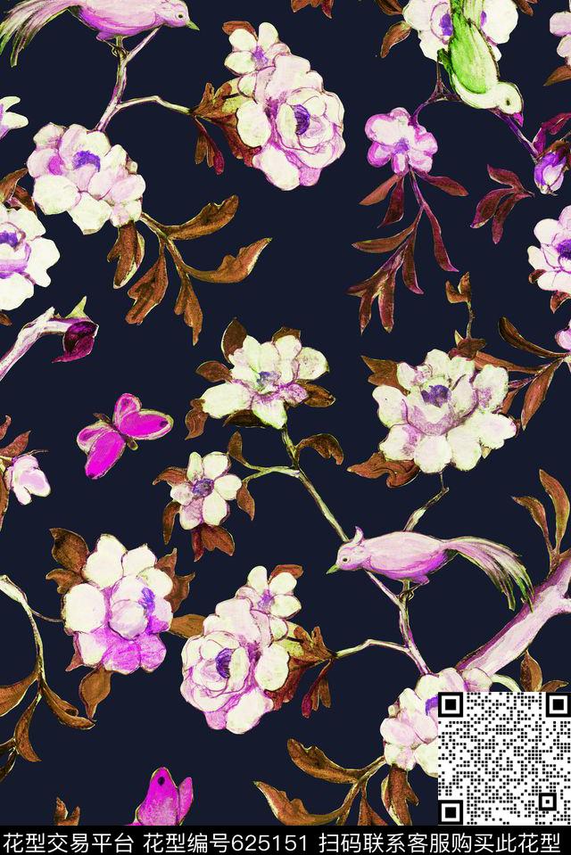 复古花朵花卉数码印花华亿平台下载（图片编号: 625151） - 瓦栏（Walan）