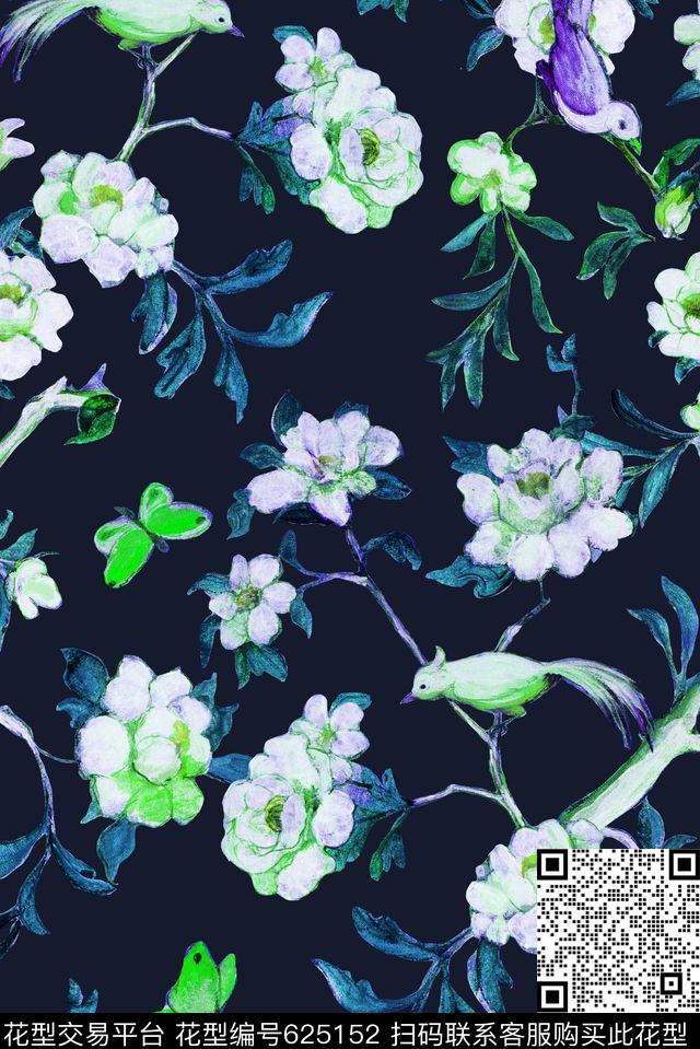 复古花朵花卉数码印花华亿平台下载（图片编号: 625152） - 瓦栏（Walan）