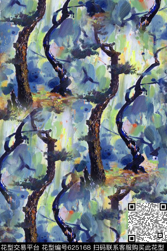 风景油画树木数码印花华亿平台下载（图片编号: 625168） - 瓦栏（Walan）
