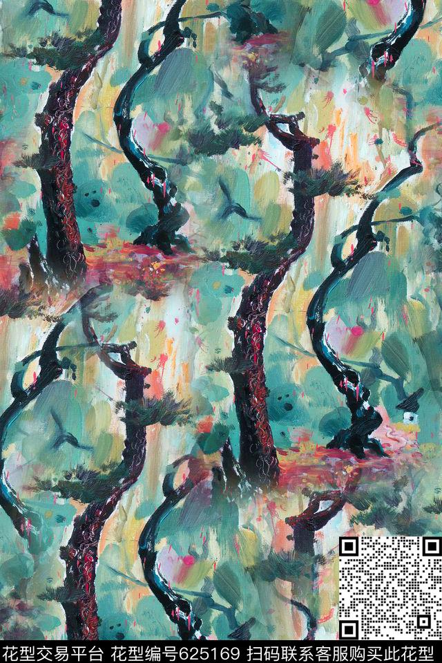 风景油画树木数码印花华亿平台下载（图片编号: 625169） - 瓦栏（Walan）