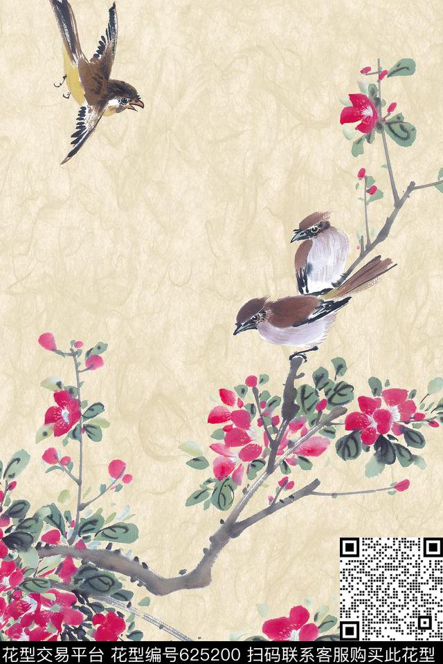 花鸟花卉中国风数码印花华亿平台下载（图片编号: 625200） - 瓦栏（Walan）