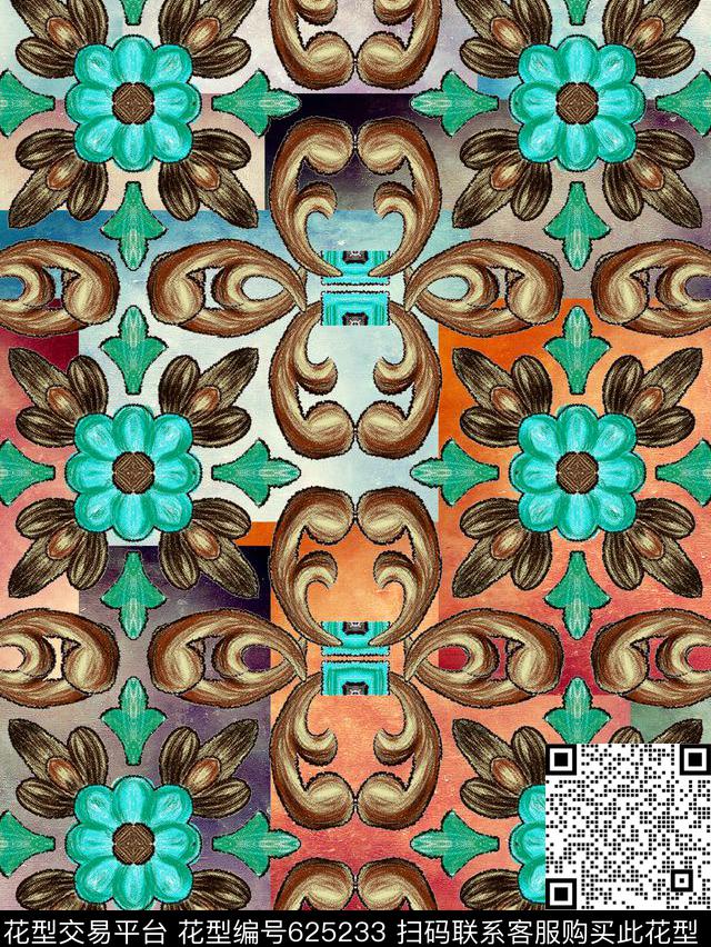 复古、民族、民族花纹数码印花华亿平台下载（图片编号: 625233） - 瓦栏（Walan）