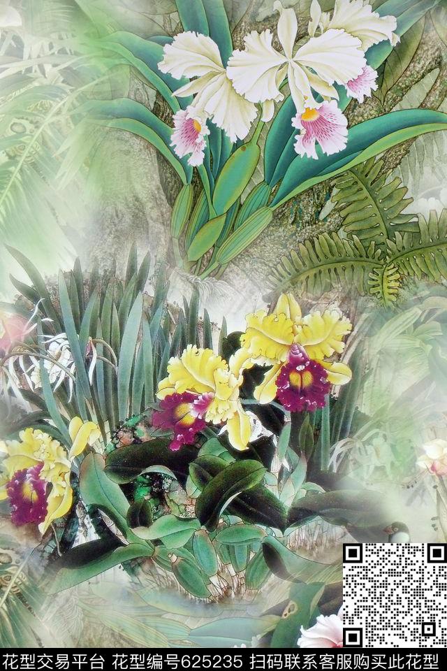 国画兰花花卉数码印花华亿平台下载（图片编号: 625235） - 瓦栏（Walan）